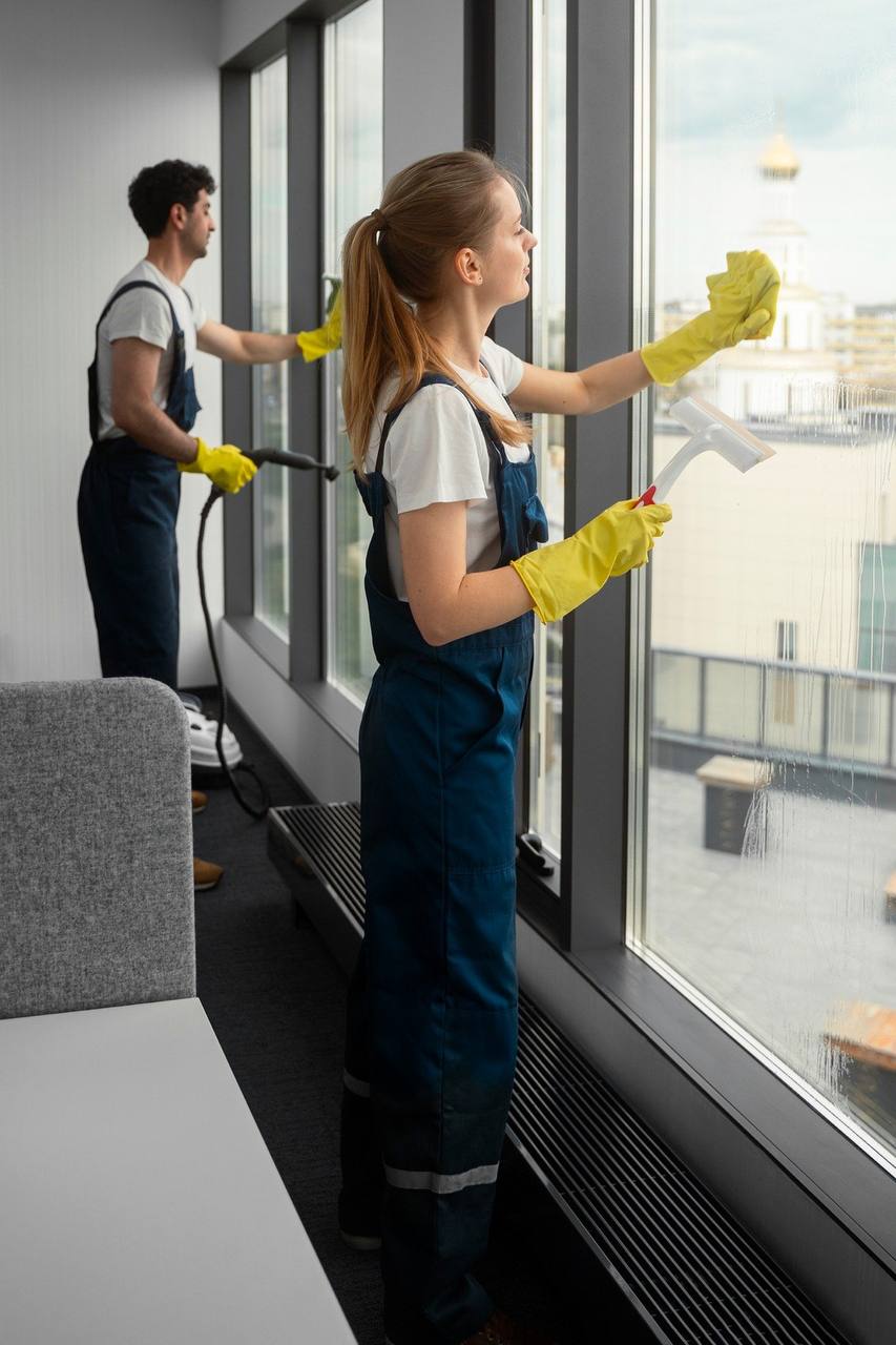 Professional office cleaning in progress